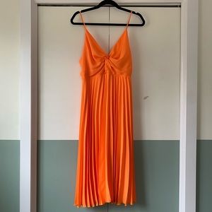 ASOS Neon Orange Pleated Midi Dress